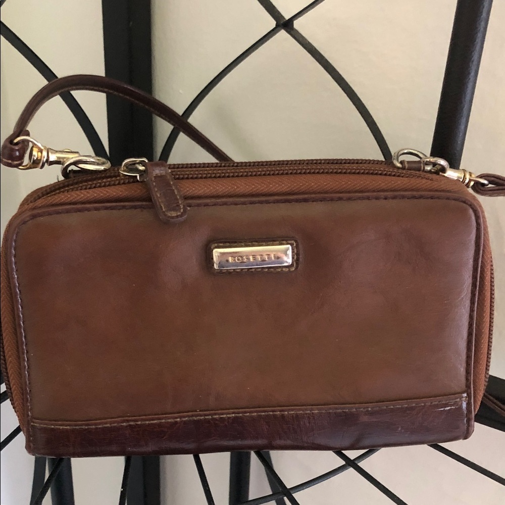 VTG Y2k fall rare Rosetti Two-Tone Brown Leather Wristlet Crossbody